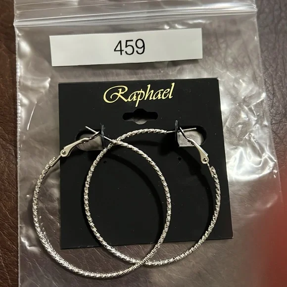 3/$18 Raphael Silver Textured Hoop Pierced Earrings - 2” Long - Lot 459 - Picture 4 of 4
